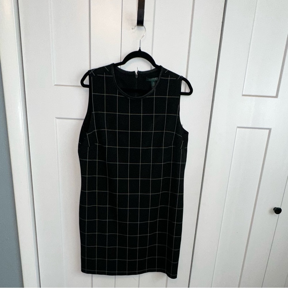 Lauren Ralph Lauren Black Window Pane Sheath Dress Sleeveless Crew Neck